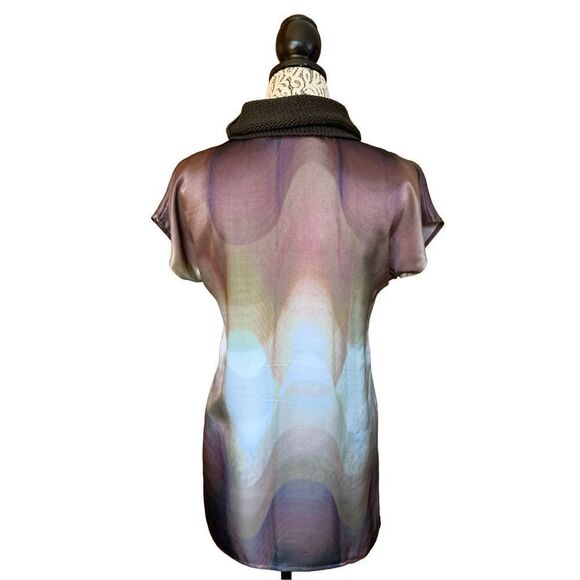 Pennyblack Silk Wavy Ombré Print Knit Cowl Neck Top Brown Size 4 - Picture 9 of 12